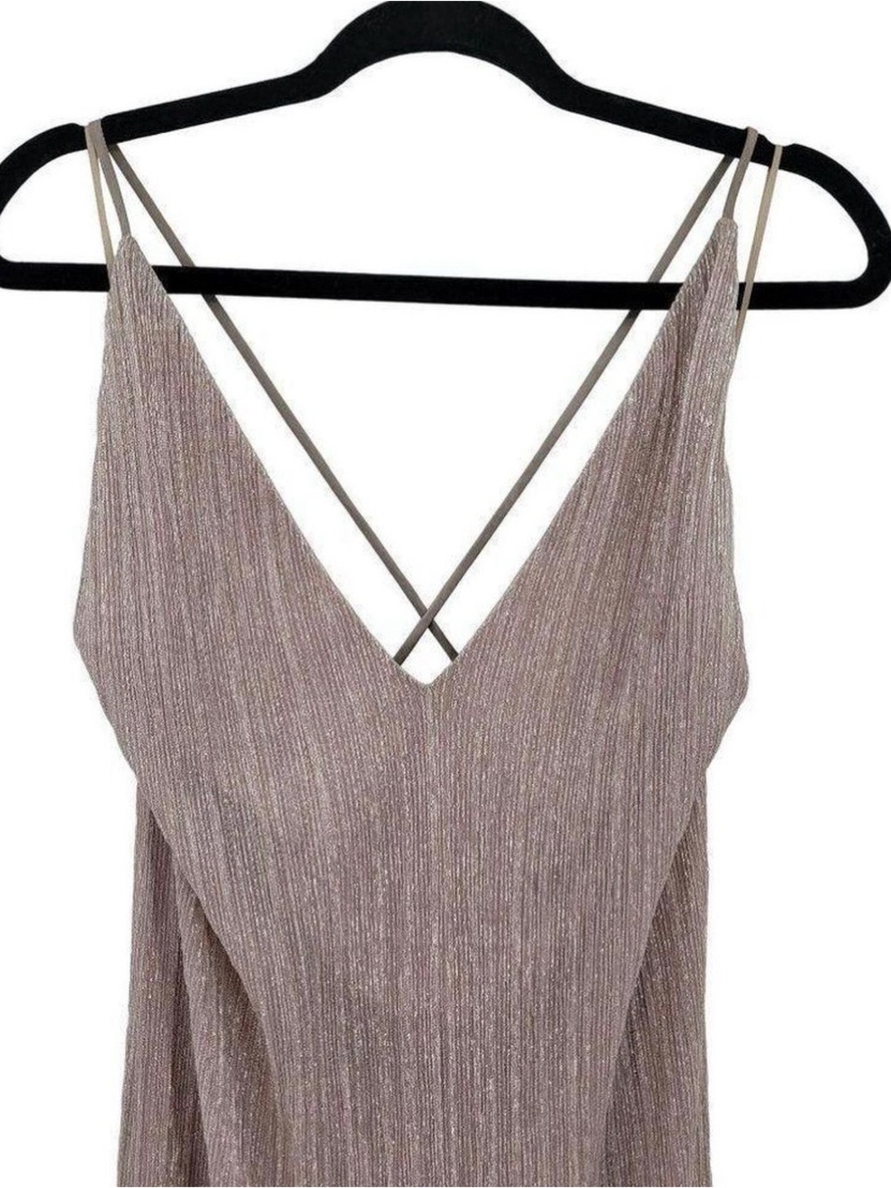 Express Shimmer Spaghetti crisscrossed Strap V-Neck Midi - Mauve